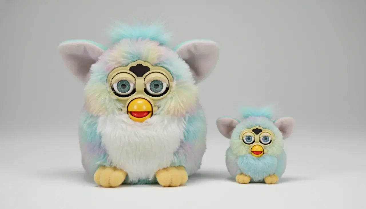 Furby babies collection showing size comparison with adult Furby