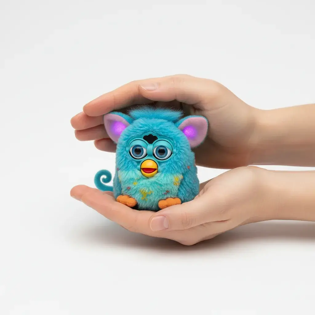 Blue emoto-tronic Furby baby showing smaller size