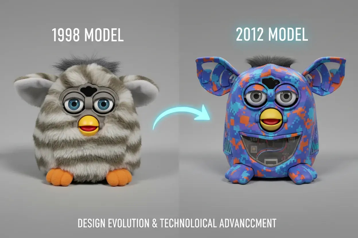Comparison of 2012 Furby body design versus earlier generations