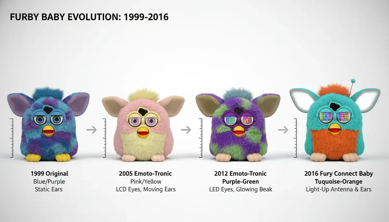 Evolution of Furby baby across different generations