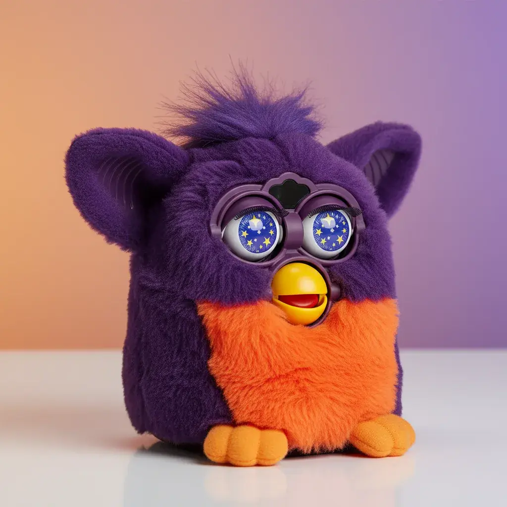 Purple and orange 2012 Furby showing LCD eye animation