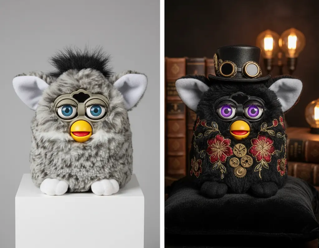 Before and after Furby customization transformation