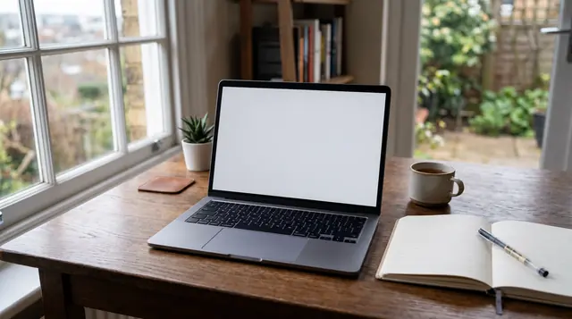 How Much Is an Original Furby Worth? — Sold-Price Research Illustrated desk with a laptop, a blank notebook and a pen beside a window