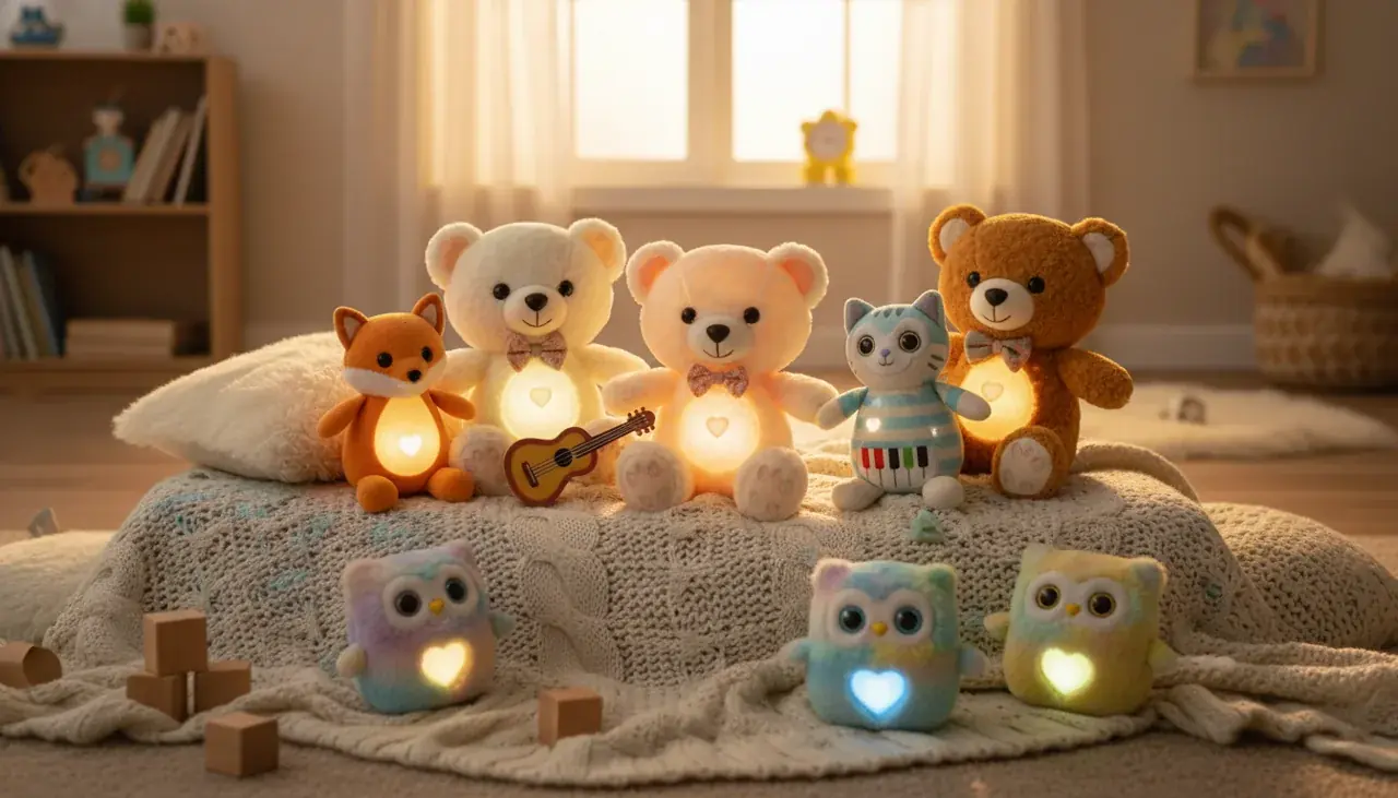 Assortment of talking plush toys similar to Furby showing soft textures and interactive features