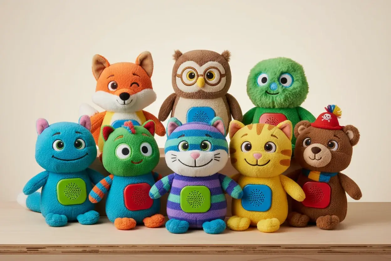 Premium collection of talking and interactive plush toys for children showing variety of companions