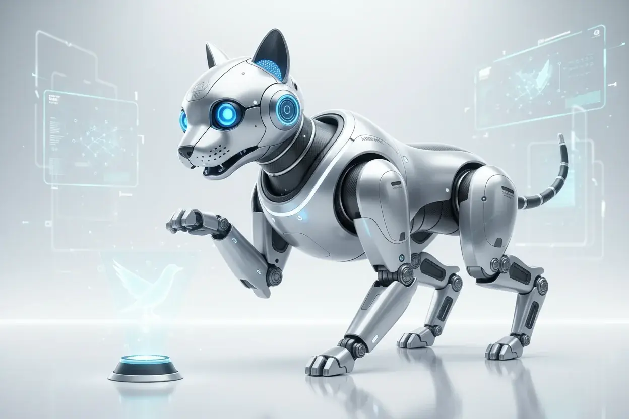 AI-powered robotic pet showing intelligent responses and learning capabilities