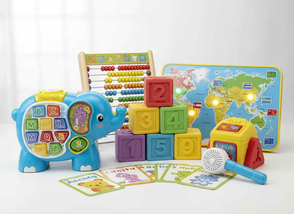 Educational interactive toys teaching children through play with numbers letters and learning features