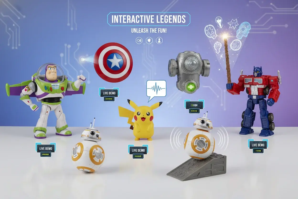 Premium character-themed interactive toy collection showing variety of licensed personalities
