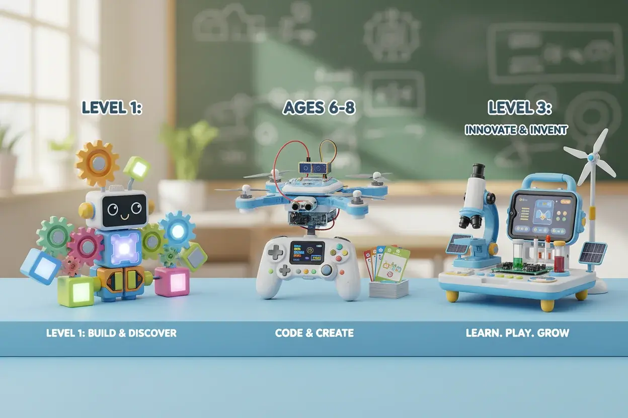 Elementary age interactive toys showing moderate complexity and learning features
