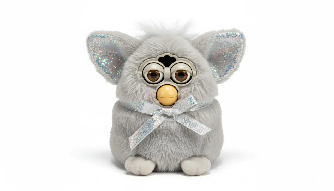 Millennium Furby collectible—silver gray special edition with silky ribbon and commemorative tag