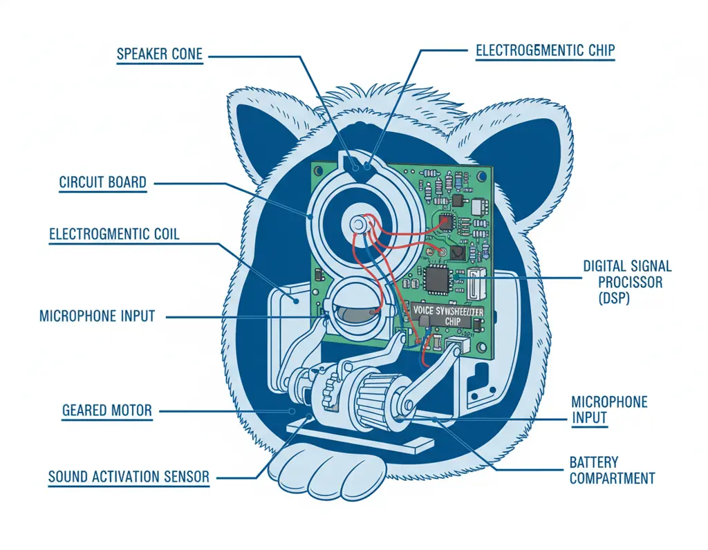 Internal view showing Furby speaker mechanism