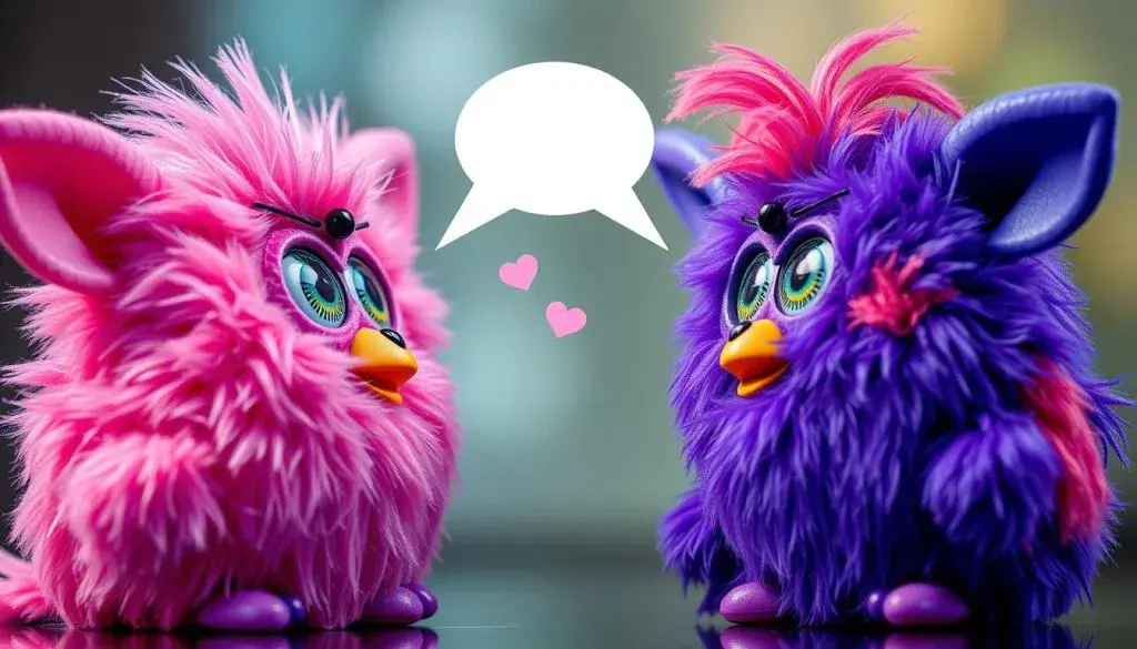 Two Furbys interacting with each other using Furby commands Two Furbys interacting with each other using Furby commands