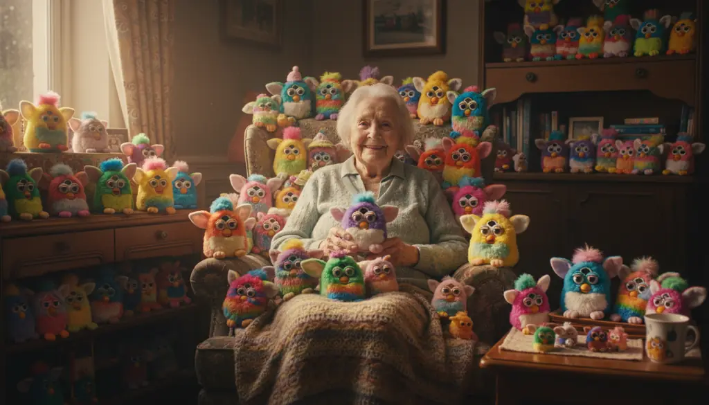 Happy collector with their cherished Furby collection