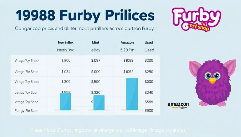 Price comparison chart showing 1998 furby prices across different retailers