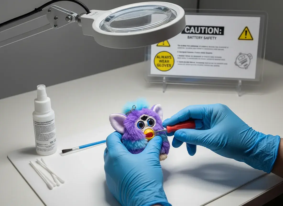 safe handling of furby keychain batteries and components