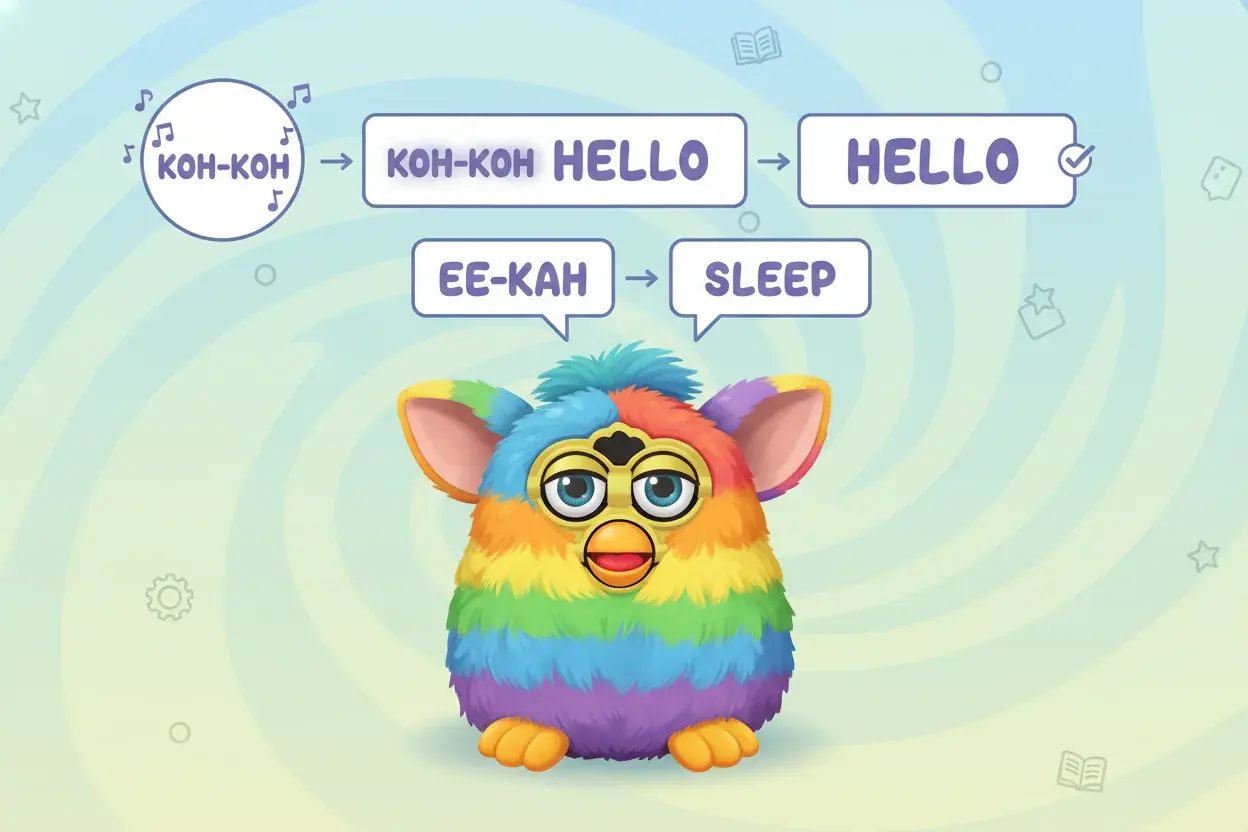Furby learning language transition from Furbish to English words