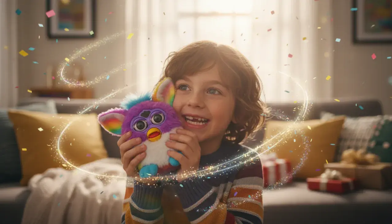 Excited child starting Furby personality journey