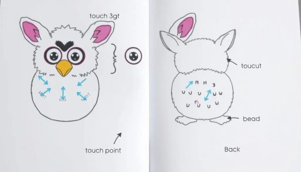 Different touch points on Furby that trigger responses Different touch points on Furby that trigger responses