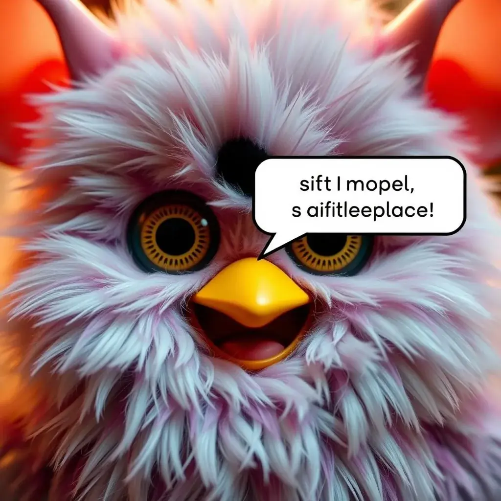 Furby sharing positive affirmations with encouraging expression Furby sharing positive affirmations with encouraging expression