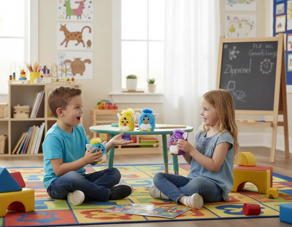 children learning through Furby play showing emotional and social development