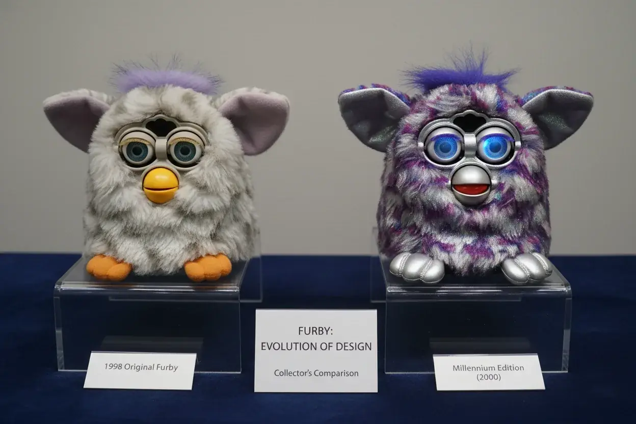 Comparison of original 1998 Furby and the Millennium Furby special edition