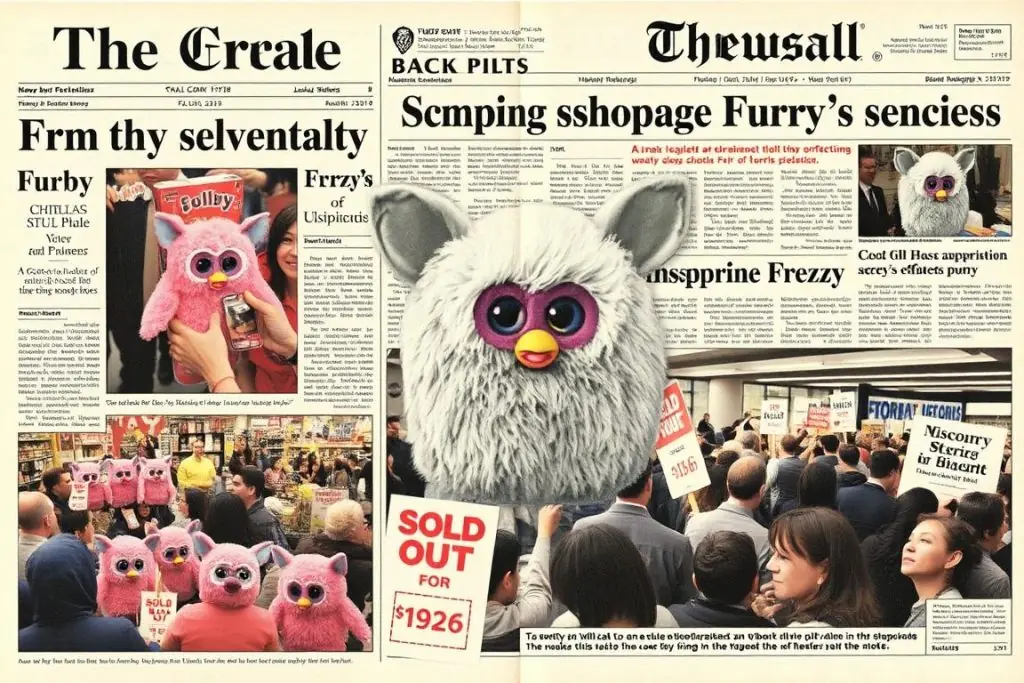 Newspaper headlines about 1998 Furby shopping frenzy Newspaper headlines about 1998 Furby shopping frenzy