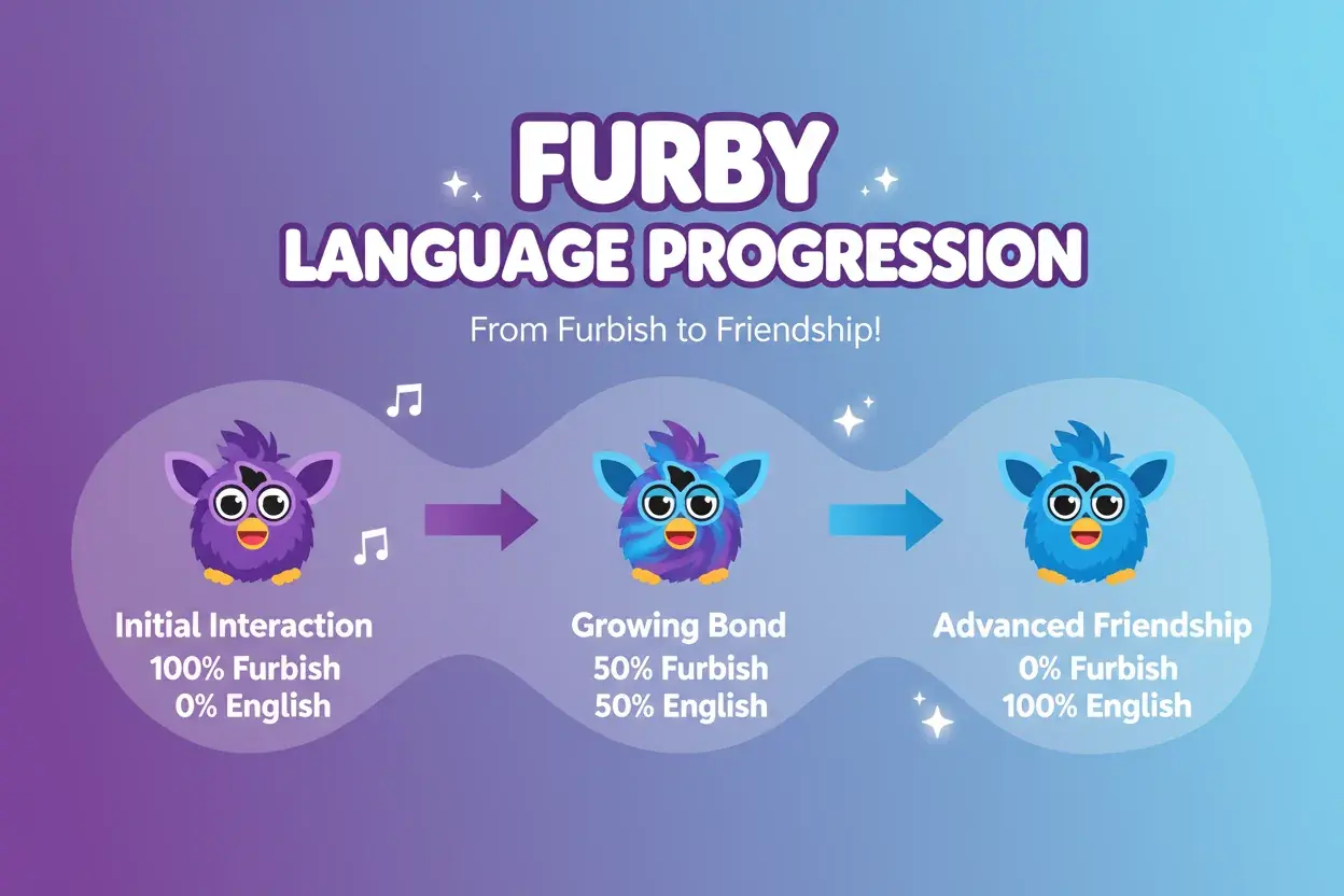 furby language learning progression chart from furbish to english