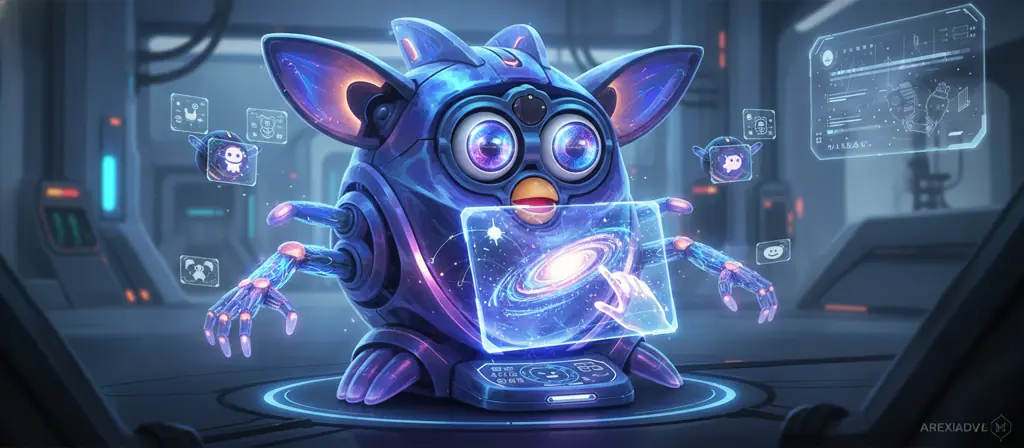 conceptual future Furby with advanced technology features