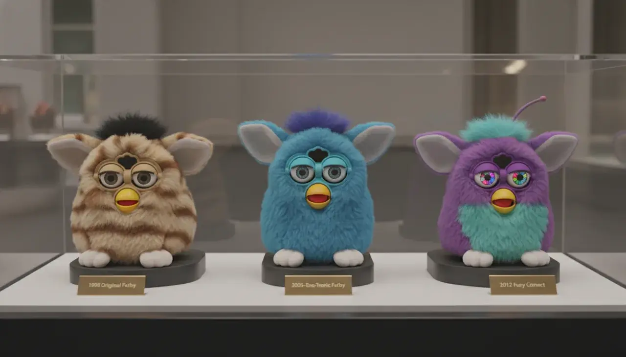 Comparison of different Furby model generations showing evolution