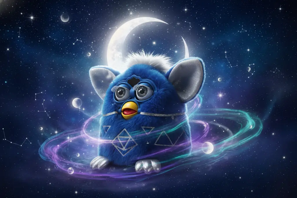 celestial themed dark blue furby with stars