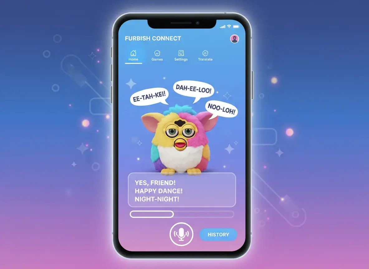 Furby app showing language translation features