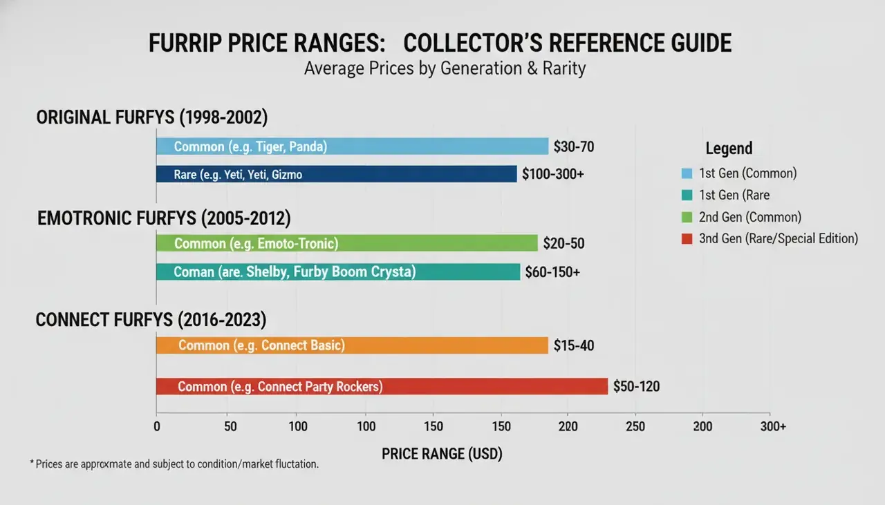 Furby price comparison chart showing value ranges across different editions