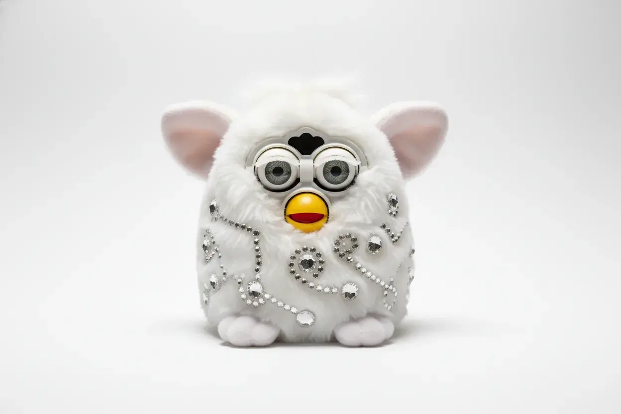 White Bejewelled Furby with crystal patterns