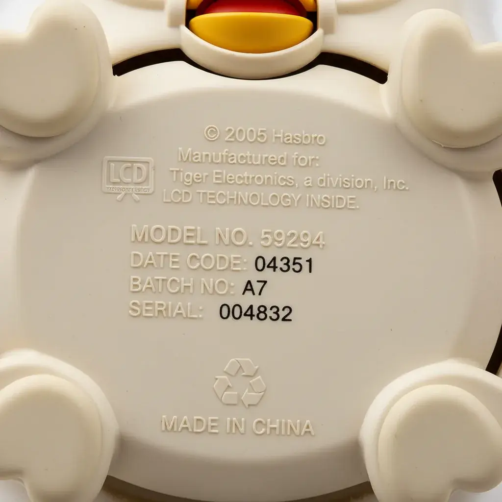 2005 Furby markings showing generation-specific identification details