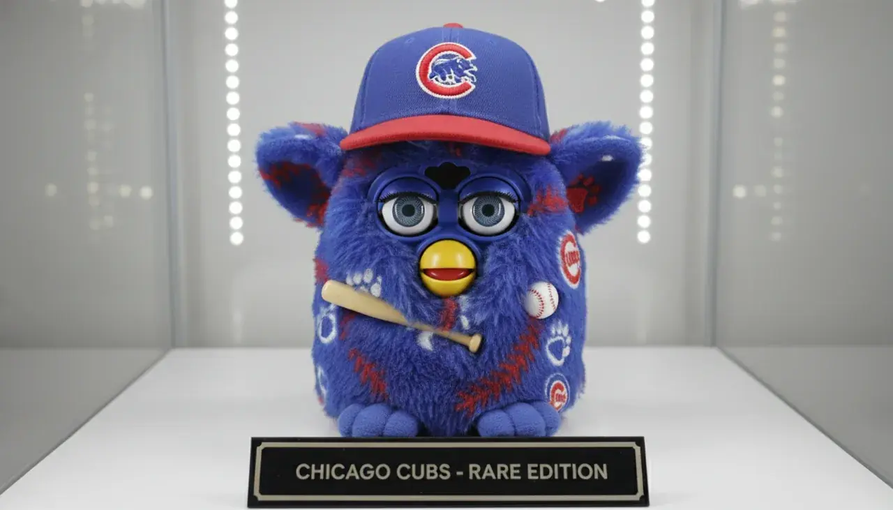 Chicago Cubs talking Furby wearing team cap with Cubs logo