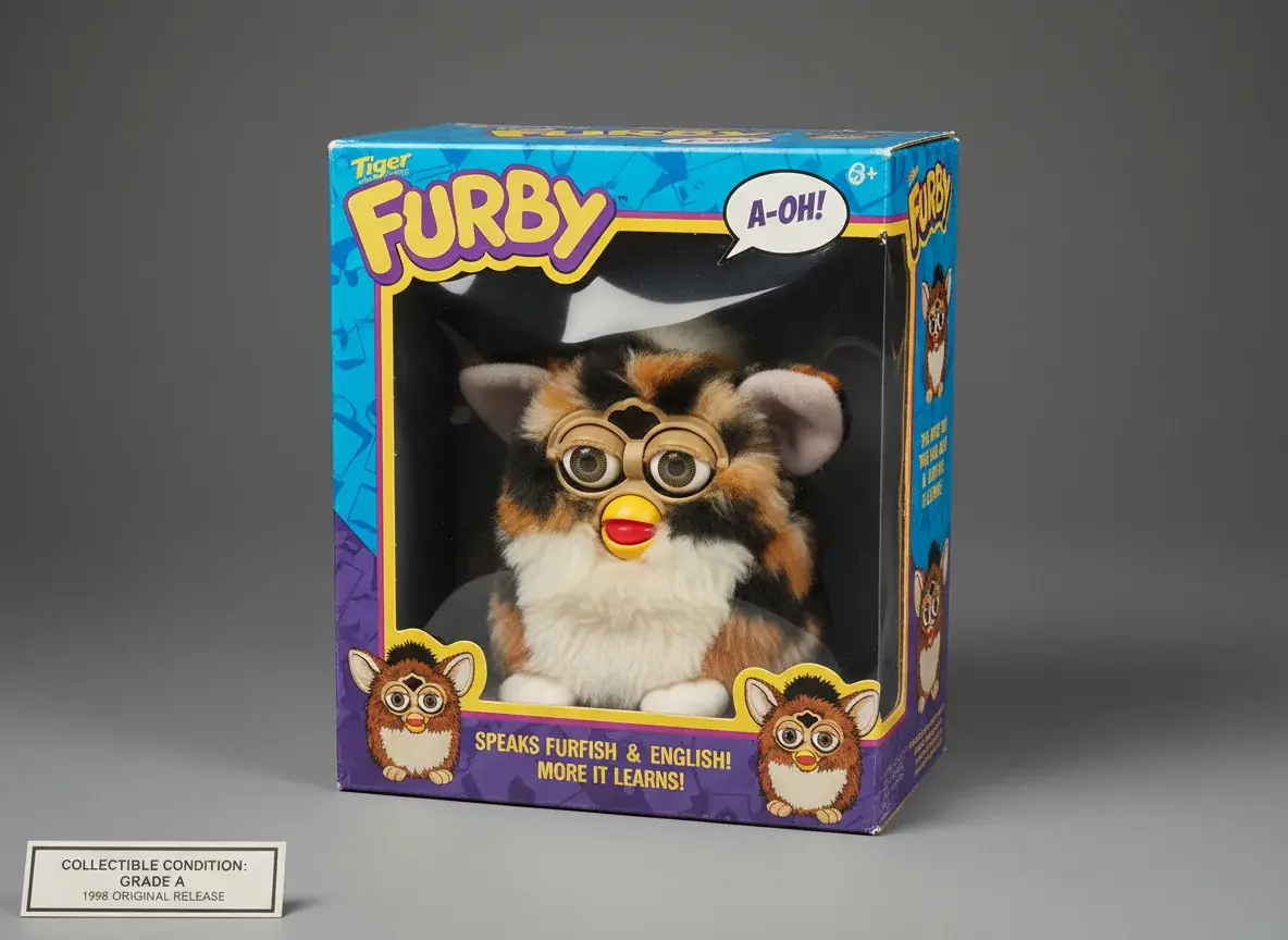 Mint condition 1998 original Furby in sealed packaging showing vintage value