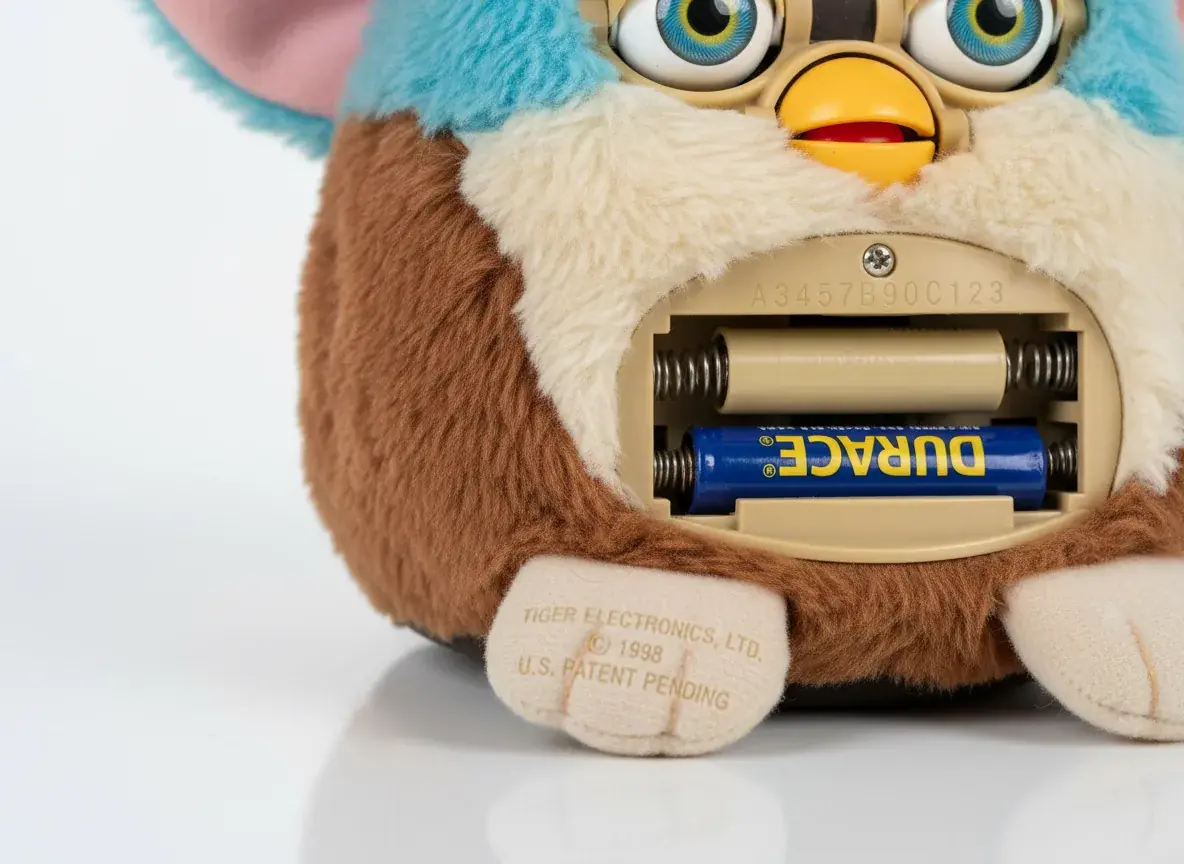Furby authentication guide showing genuine Tiger Electronics markings and features