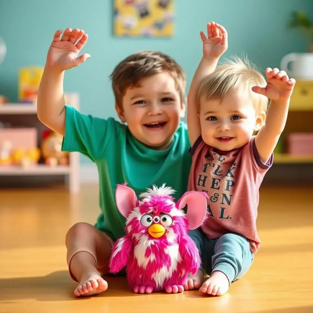 Child and Furby doing simple stretching exercises together Child and Furby doing simple stretching exercises together