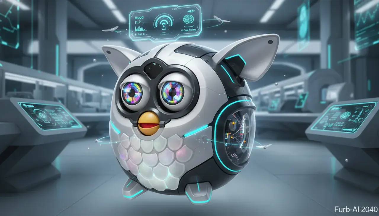 conceptual future Furby technology with advanced features