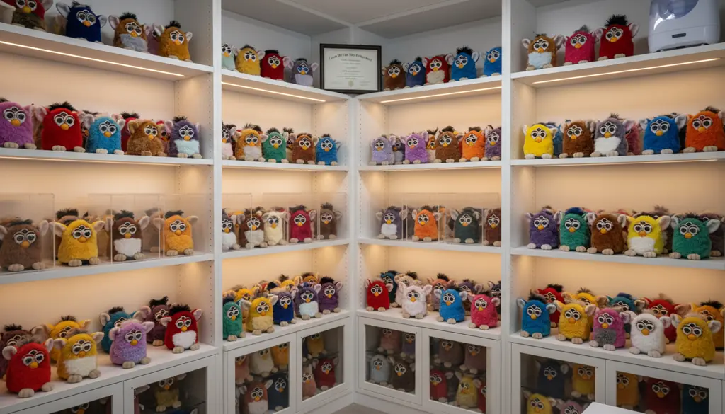 Proper Furby storage and display setup showing preservation techniques