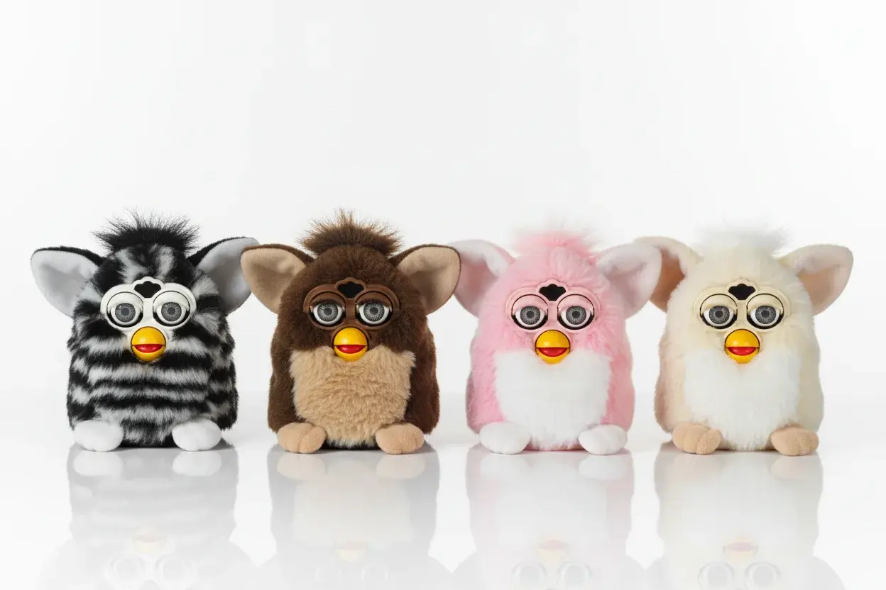 Group of common color 1998 Furbys including black, white, brown and pink