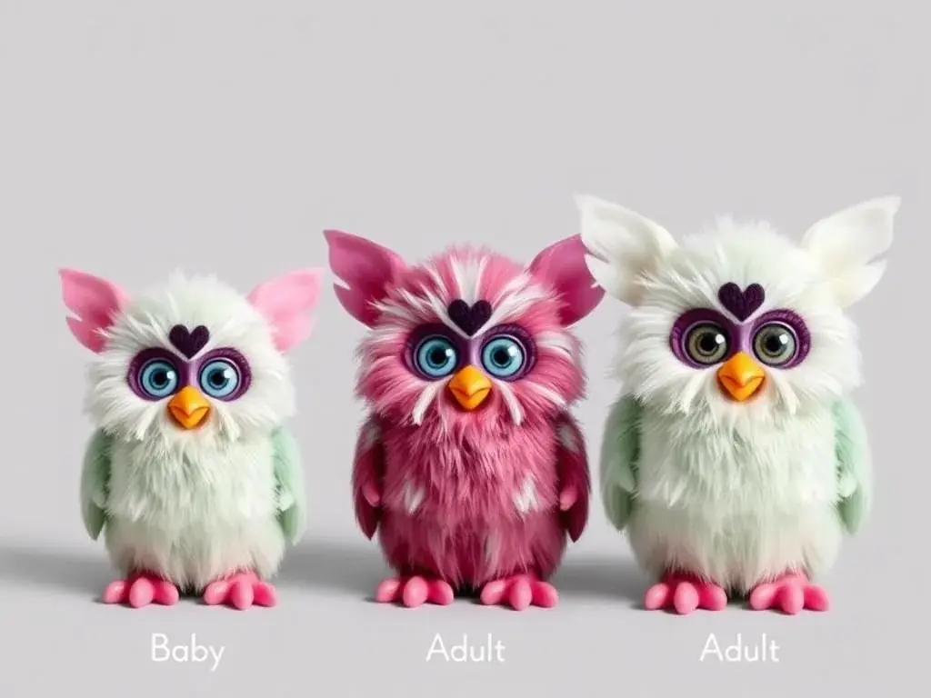 Furby in different life stages showing progression Furby in different life stages showing progression