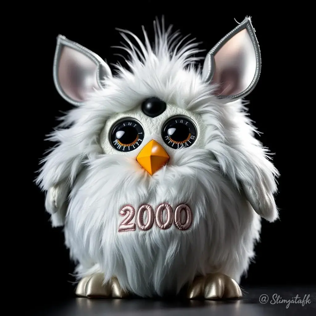 Millennium Edition Furby with silver fur and 2000 embroidery Millennium Edition Furby with silver fur and 2000 embroidery