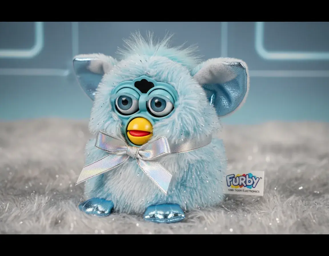 Millennium Furby Version 1 detail showing blue-silver accents