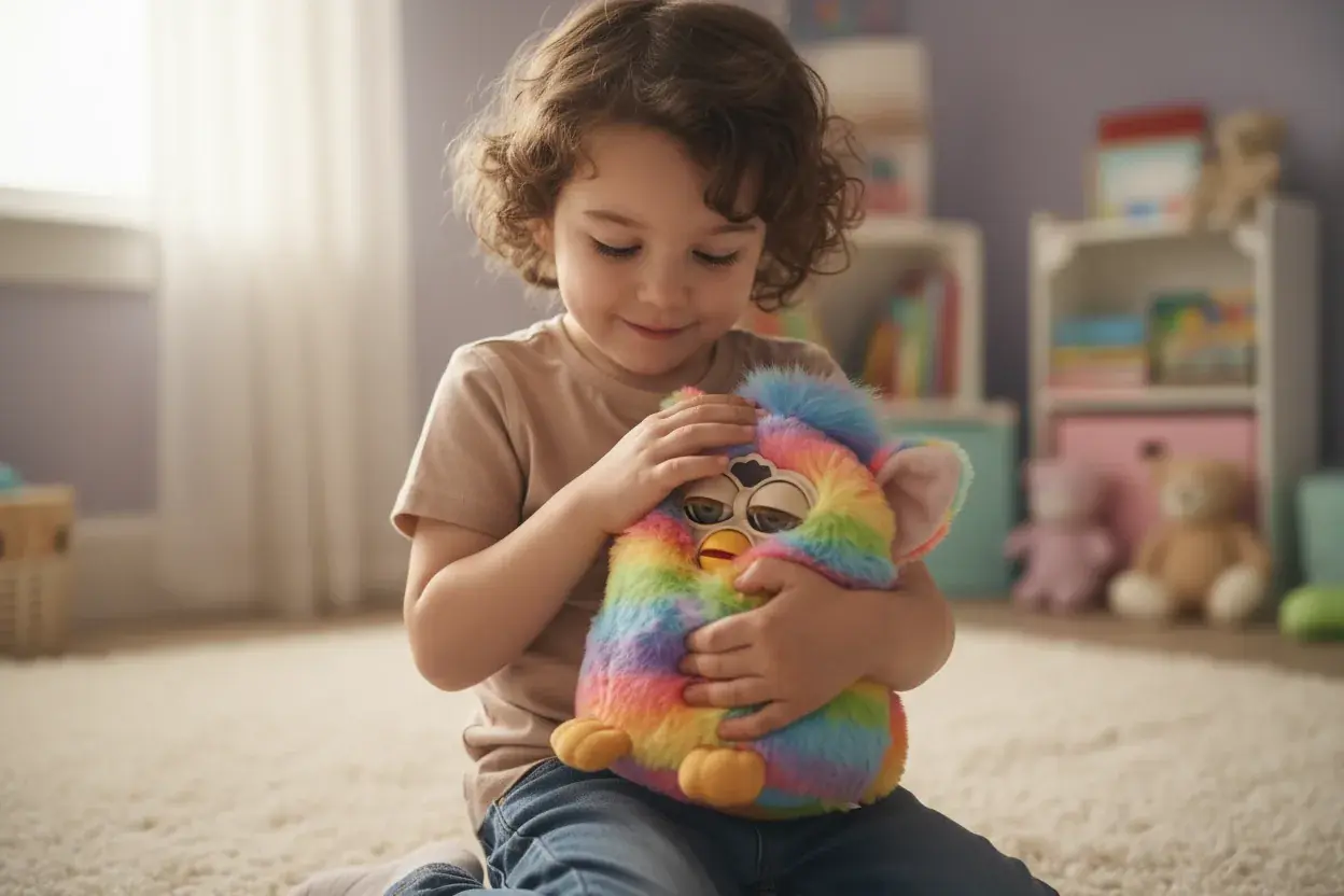 Child showing empathy toward their Furby companion