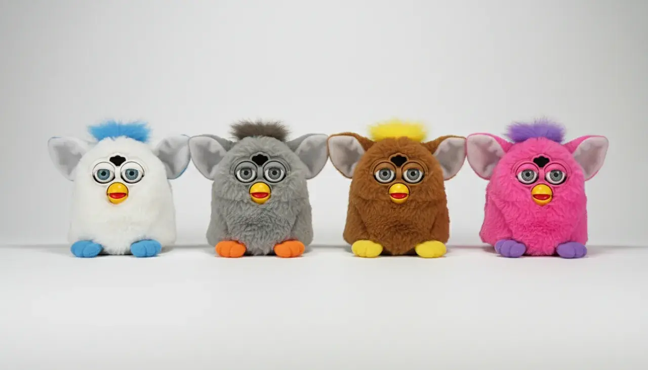 Original 1998 Furby toy collection showing multiple colors