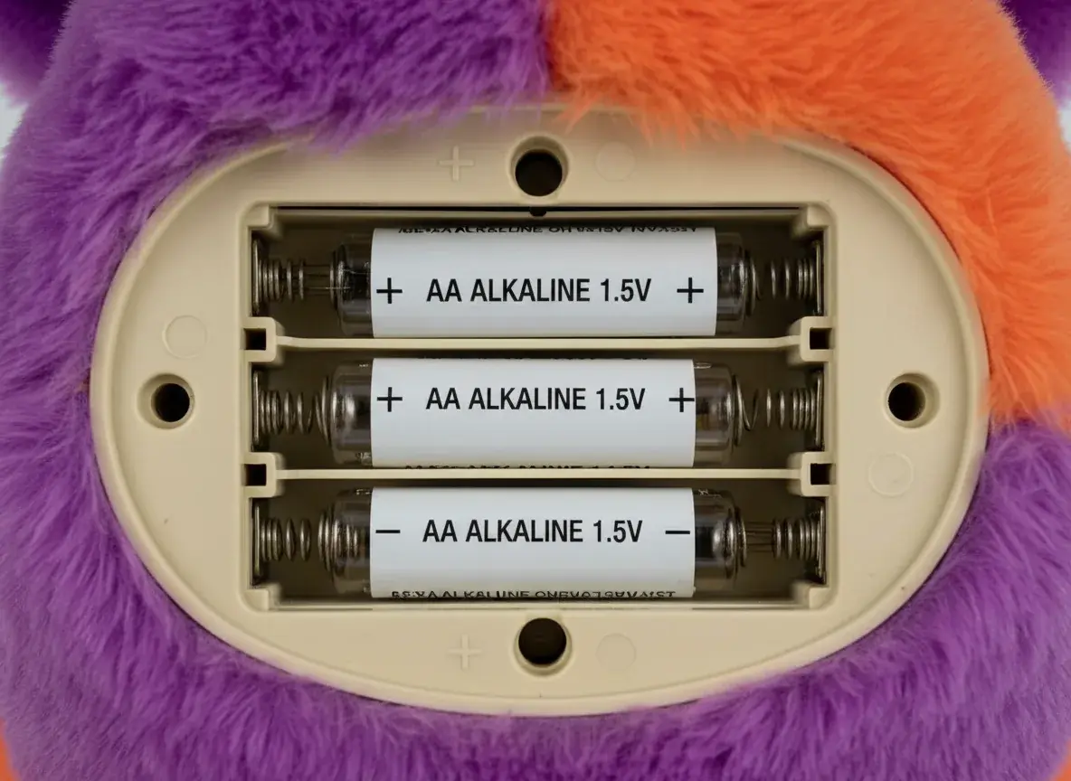 Correct AA battery installation in Furby 2025 battery compartment
