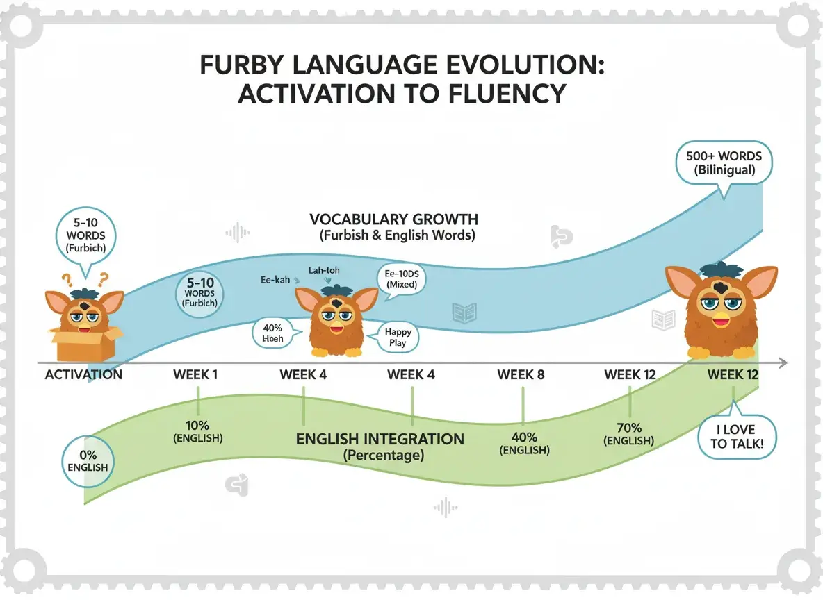 Chart showing Furby language learning progression