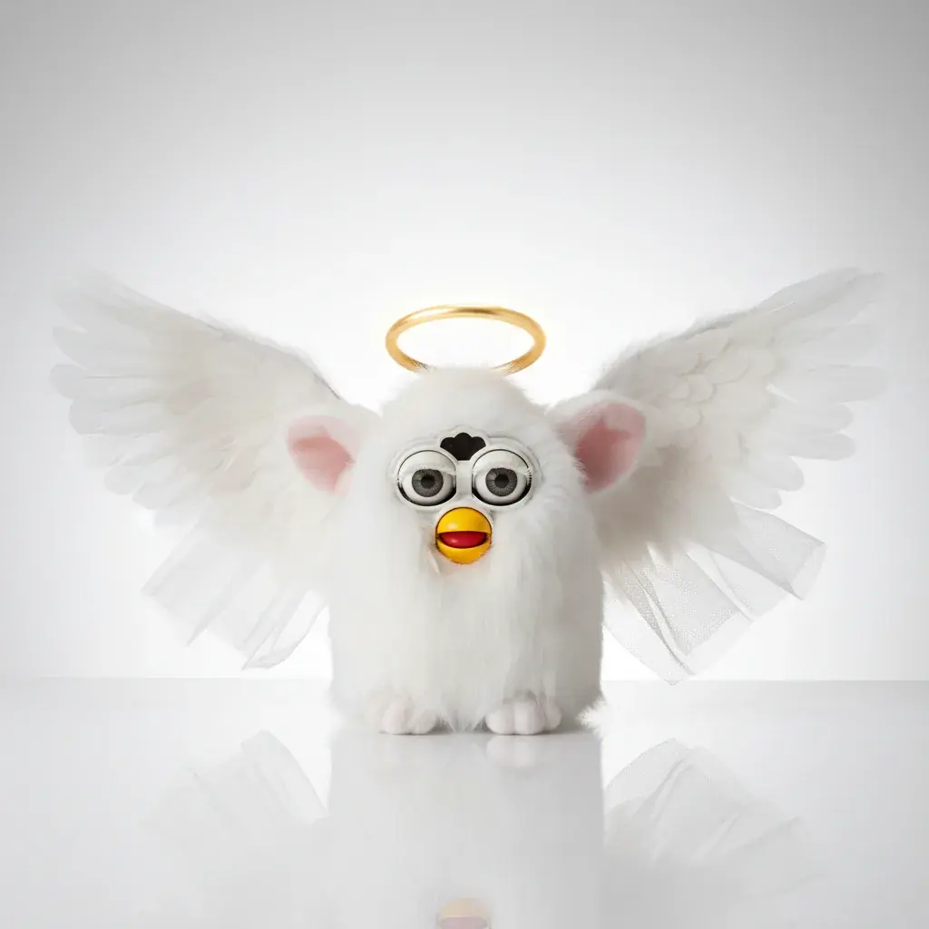 Angel Furby with complete halo and wings accessories