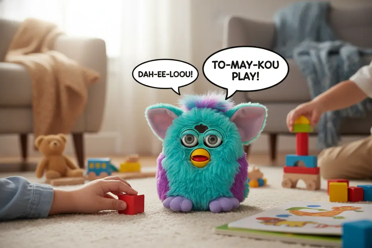 furby playing interactive game using language commands